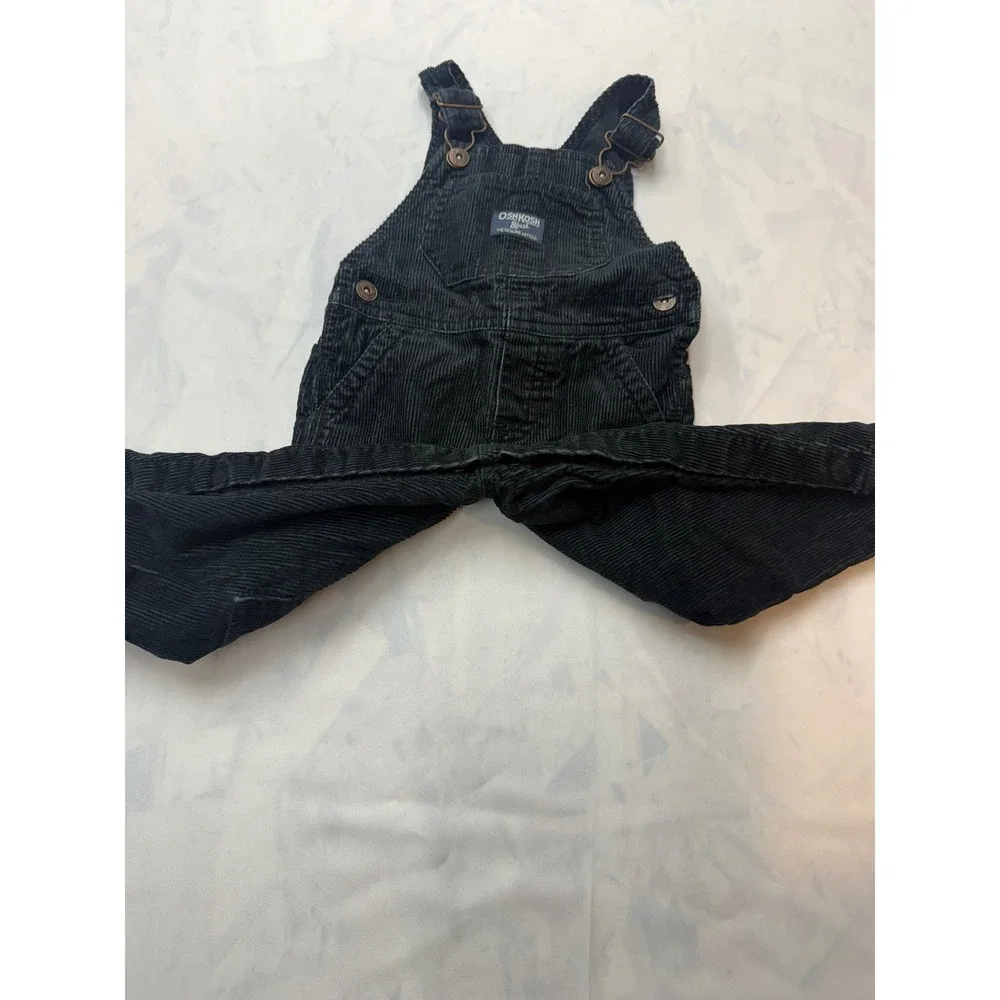 OSHKOSH Baby Boy 12 Months Black Corduroy Embroidered Penguin Snap Overall Pants